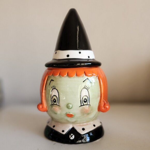 Johanna Parker Halloween Green Witch Canister Cookie Candy Jar Brand NEW - Picture 1 of 7